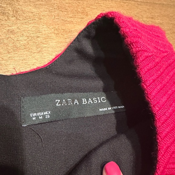 Zara Basic Magenta Pencil Dress with Zip up Back and Horizontal Lining - Picture 5 of 7